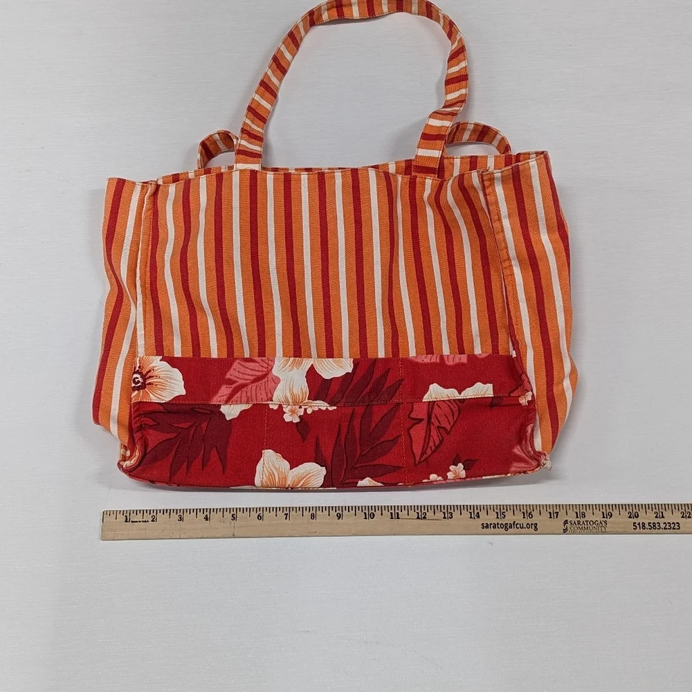 Vintage Jantzen Orange Red Striped Large‎ 100% Cotton Tote with interior pocket